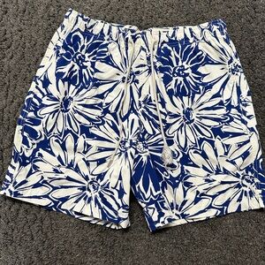 Floral Blue and White Mens Swim Shorts